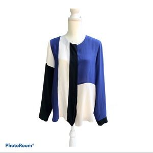 Walter Baker Blue, Black & White Blocks Silk Blouse, sz M